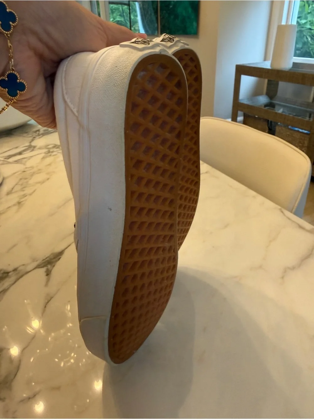Vans White Slip-On Checkerboard Canvas Sneakers